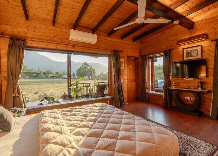 Villa: Saffronstays Timber Crest - 2-Cottage Retreat In Dehradun With Mountain Views, Lawn And Fire Pit